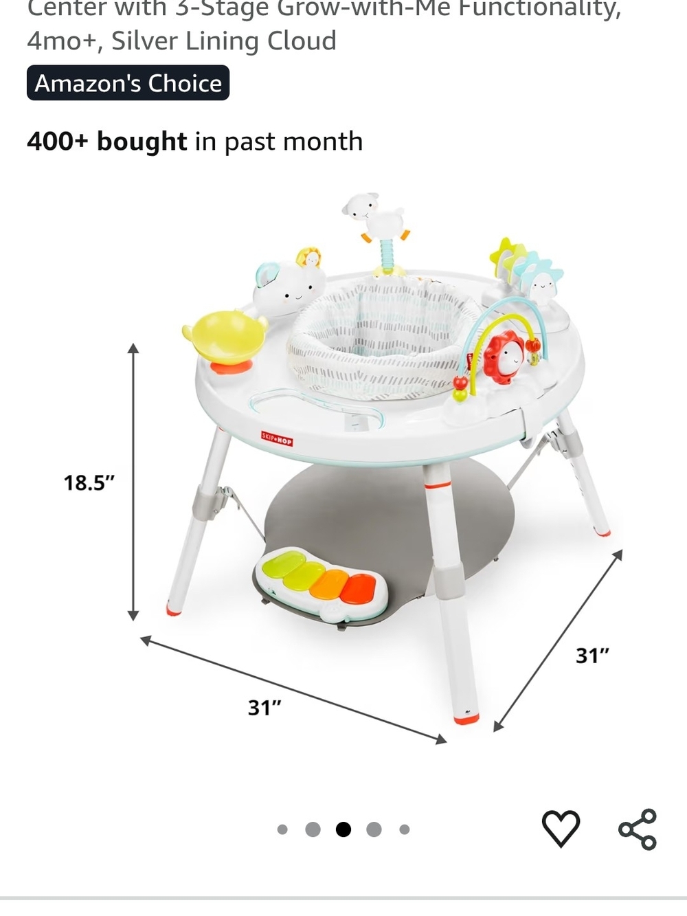 Skip Hop White and Gray Baby Activity Center with Colorful Toy Accents